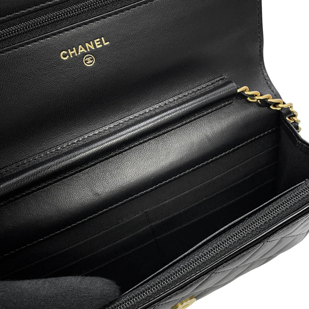 CHANEL Black Lambskin Leather Logo Wallet - Picture 12 of 16